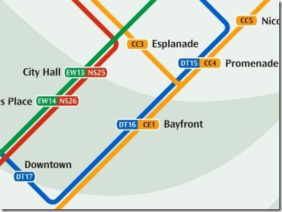 シンガポールのMRT駅ベイフロント路線図