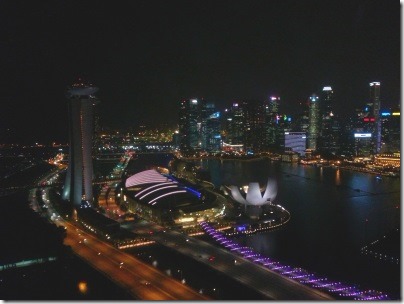 シンガポールフライヤーから見たマリーナベイサンズ方面の夜景